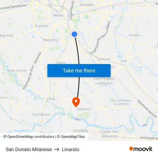 San Donato Milanese to Linarolo map