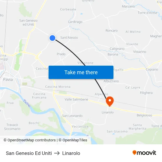 San Genesio Ed Uniti to Linarolo map