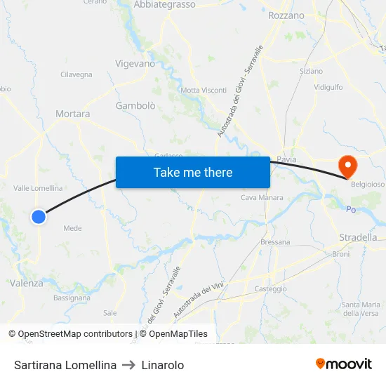 Sartirana Lomellina to Linarolo map