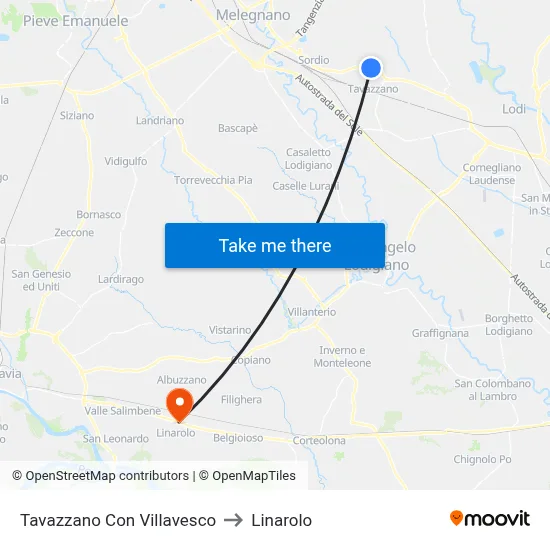 Tavazzano Con Villavesco to Linarolo map