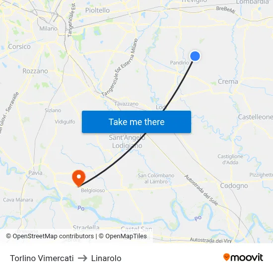 Torlino Vimercati to Linarolo map