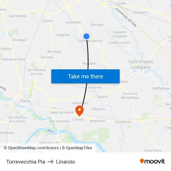 Torrevecchia Pia to Linarolo map