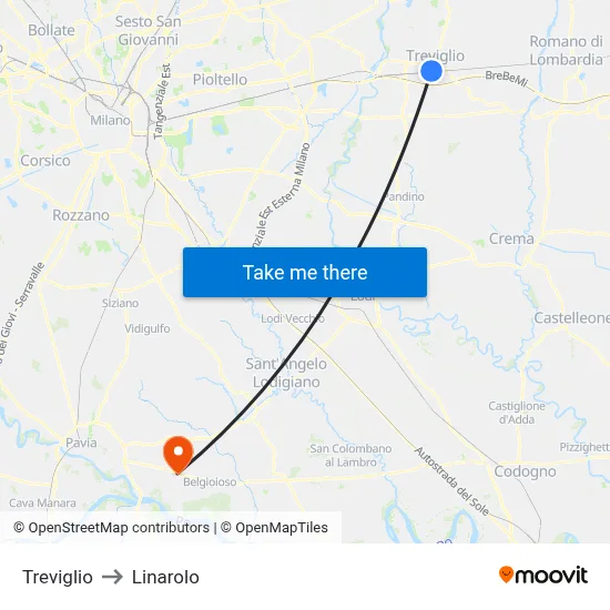 Treviglio to Linarolo map