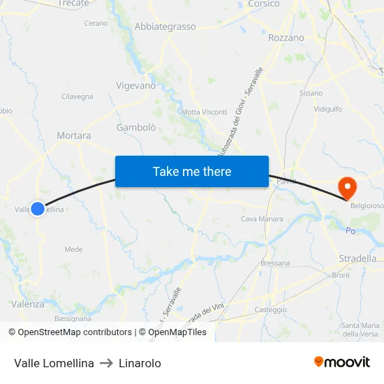 Valle Lomellina to Linarolo map