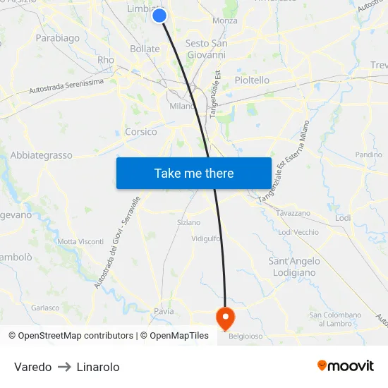 Varedo to Linarolo map