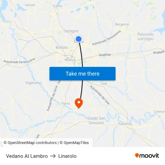 Vedano Al Lambro to Linarolo map