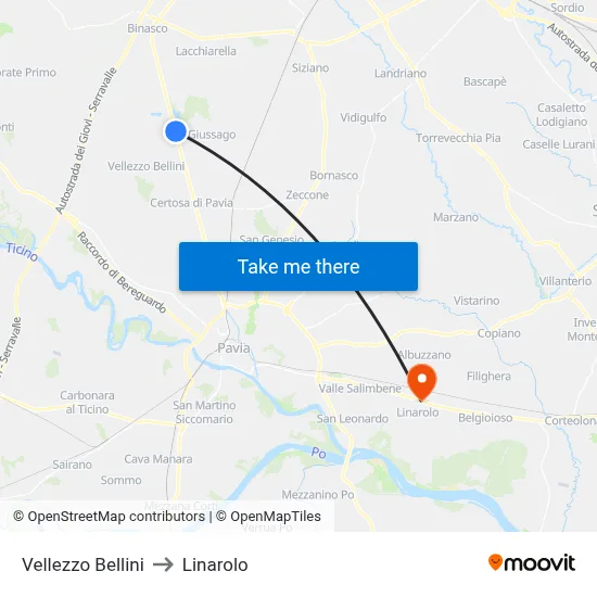 Vellezzo Bellini to Linarolo map