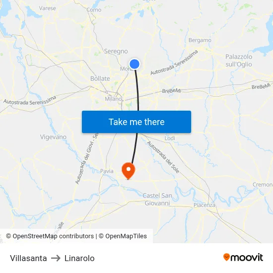 Villasanta to Linarolo map