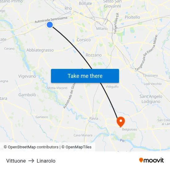 Vittuone to Linarolo map