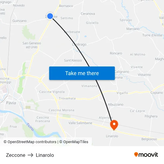 Zeccone to Linarolo map