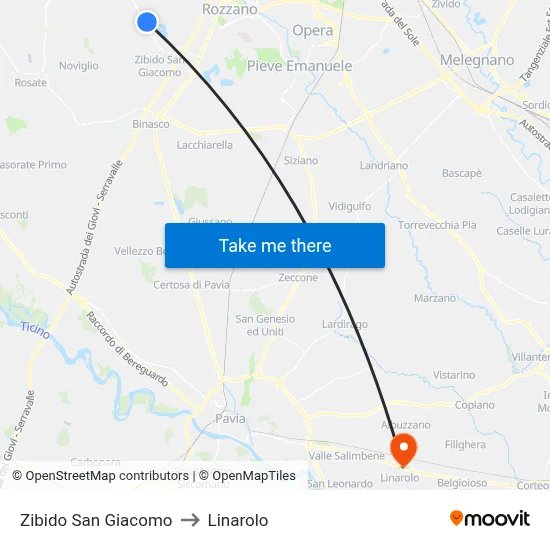 Zibido San Giacomo to Linarolo map