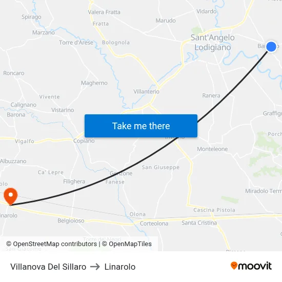 Villanova Del Sillaro to Linarolo map