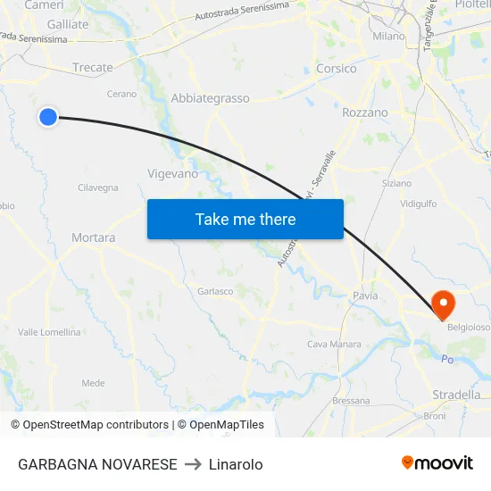 Garbagna Novarese to Linarolo map