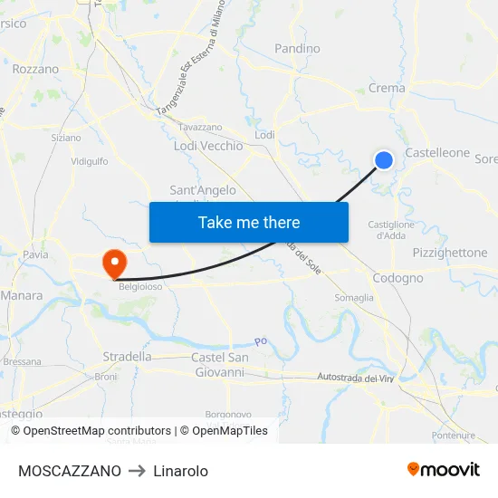 Moscazzano to Linarolo map