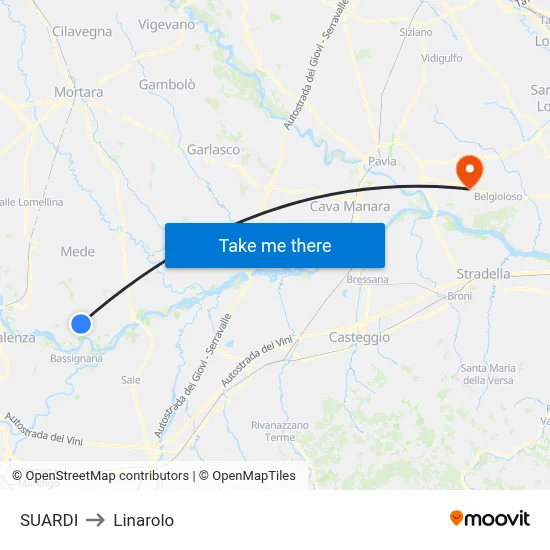 Suardi to Linarolo map