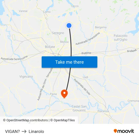 Vigano to Linarolo map