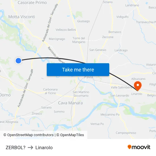 Zerbol to Linarolo map