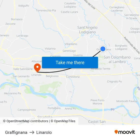 Graffignana to Linarolo map