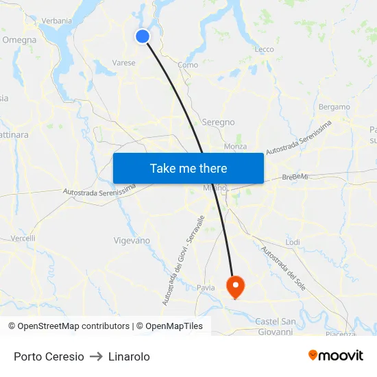 Porto Ceresio to Linarolo map