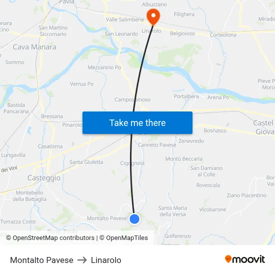 Montalto Pavese to Linarolo map