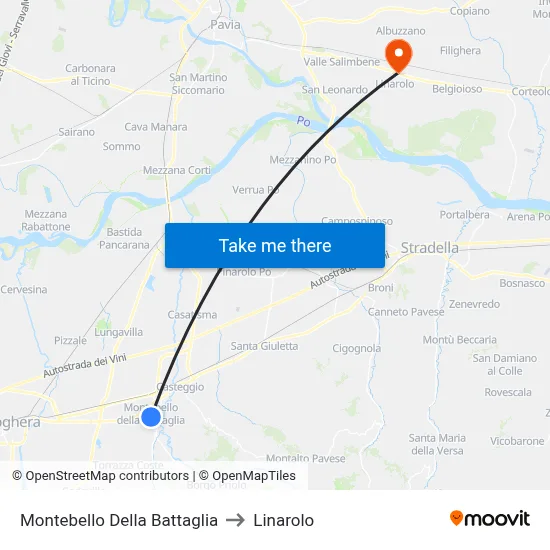 Montebello Della Battaglia to Linarolo map