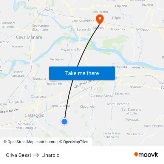 Oliva Gessi to Linarolo map