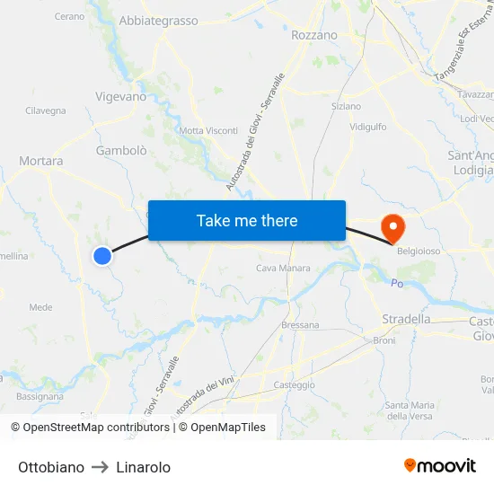 Ottobiano to Linarolo map