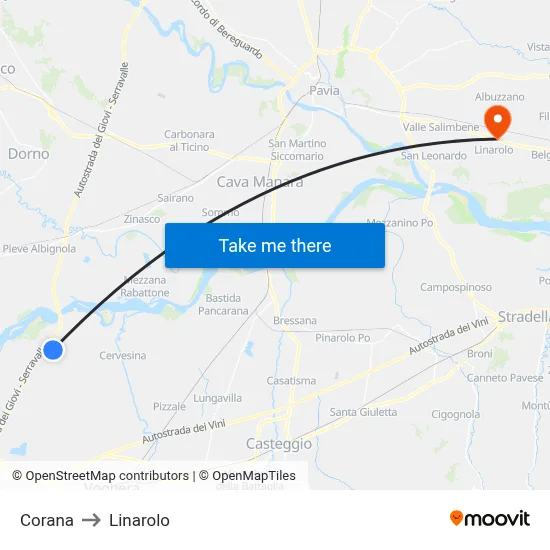 Corana to Linarolo map