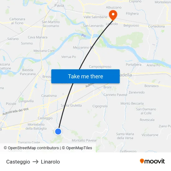 Casteggio to Linarolo map