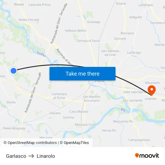 Garlasco to Linarolo map