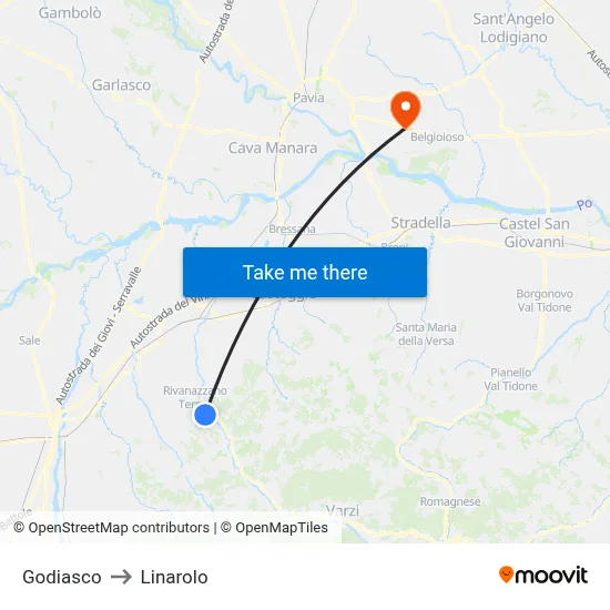 Godiasco to Linarolo map