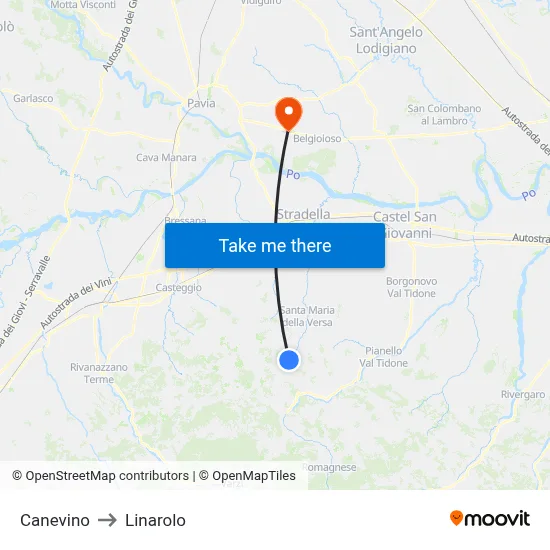 Canevino to Linarolo map