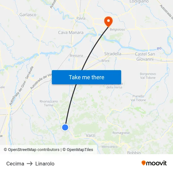Cecima to Linarolo map