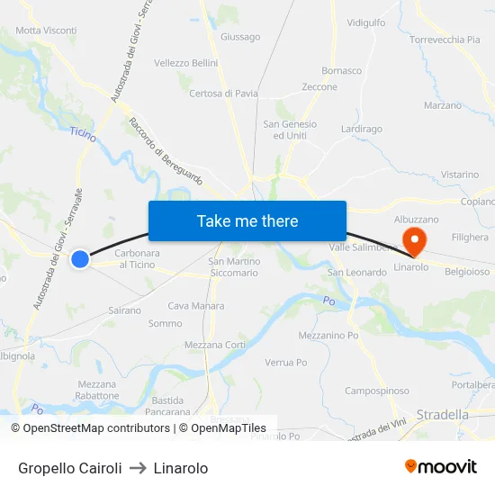 Gropello Cairoli to Linarolo map