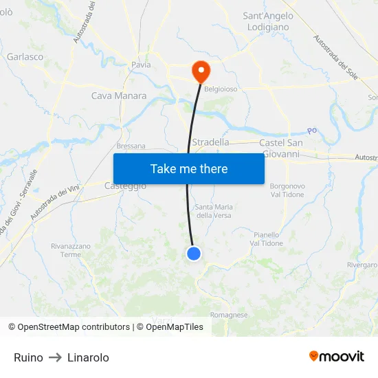 Ruino to Linarolo map