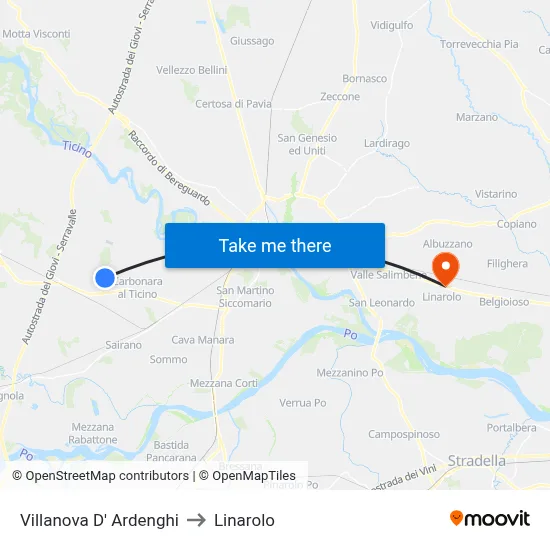 Villanova d'Ardenghi to Linarolo map