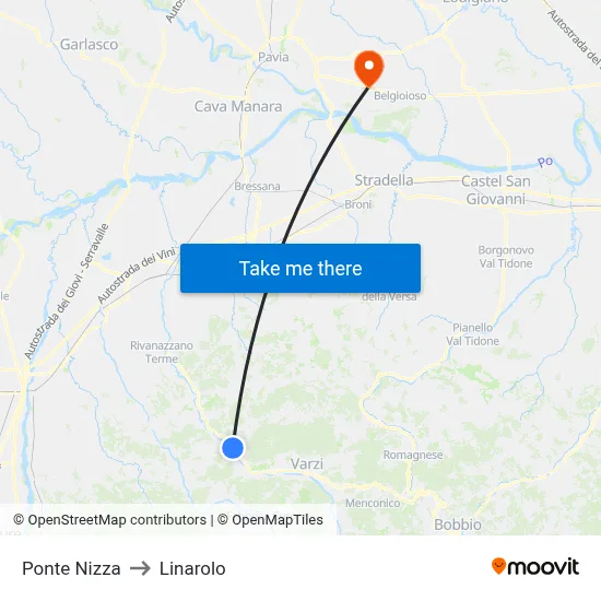 Ponte Nizza to Linarolo map