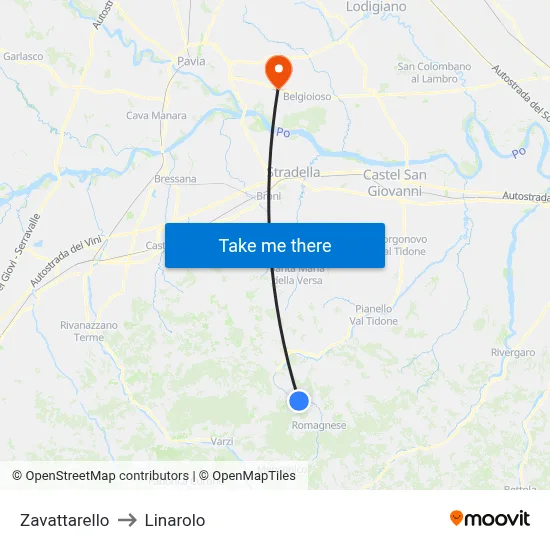 Zavattarello to Linarolo map
