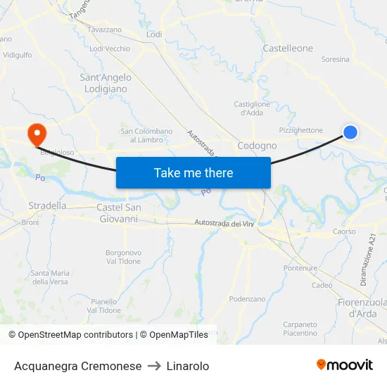 Acquanegra Cremonese to Linarolo map