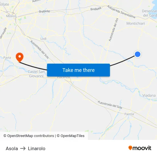 Asola to Linarolo map