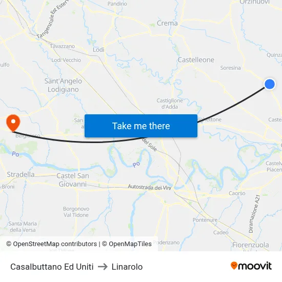 Casalbuttano Ed Uniti to Linarolo map
