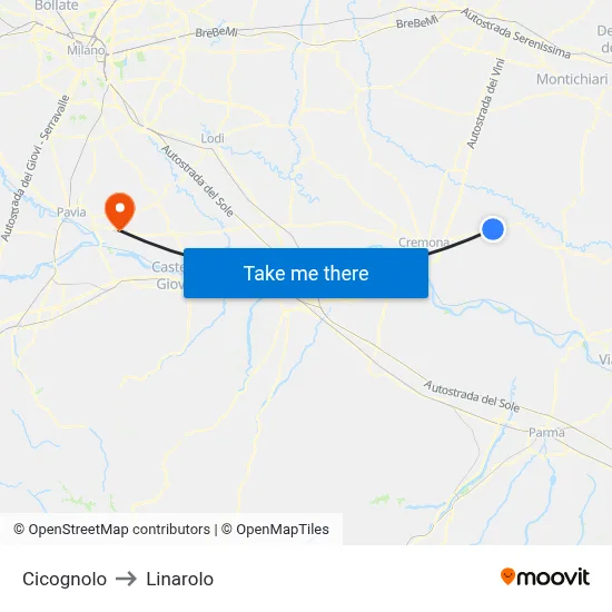 Cicognolo to Linarolo map