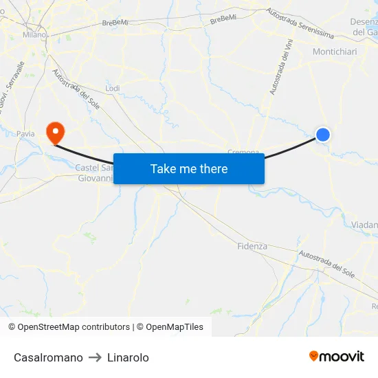 Casalromano to Linarolo map