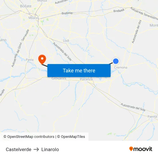 Castelverde to Linarolo map