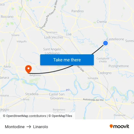 Montodine to Linarolo map