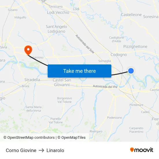 Corno Giovine to Linarolo map