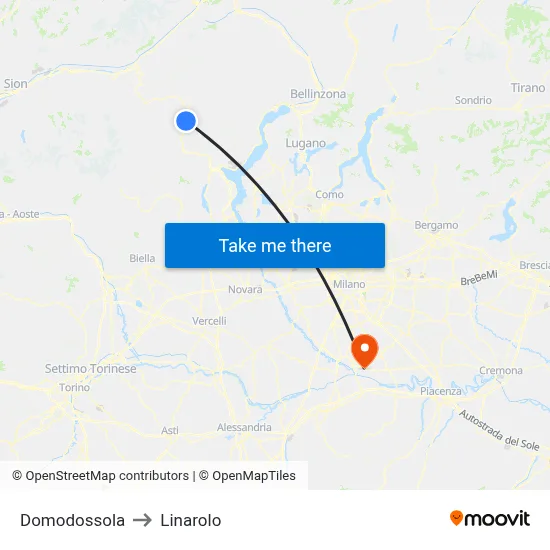 Domodossola to Linarolo map