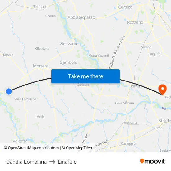 Candia Lomellina to Linarolo map