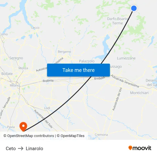 Ceto to Linarolo map