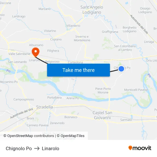 Chignolo Po to Linarolo map